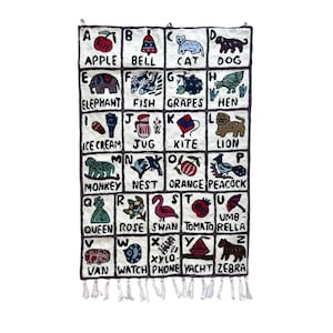 Handwoven Wool ABC Tapestry: Ethical Nursery Wall Hanging