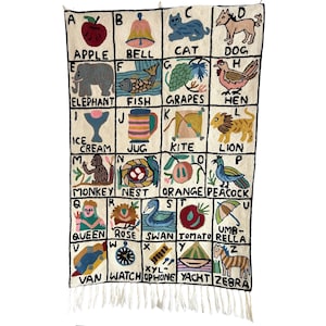 Handwoven Wool ABC Tapestry: Ethical Nursery Wall Hanging, Kashmir Art