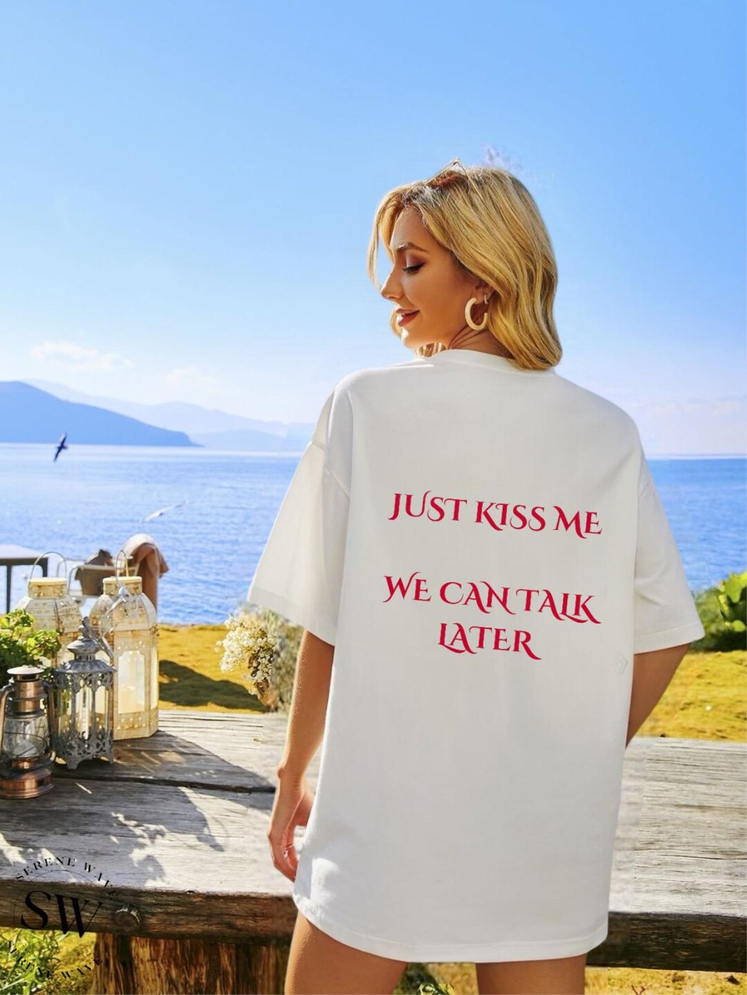 Just Kiss Me We Can Talk Later T-shirt Bold Red Graphic Tee Funny ...