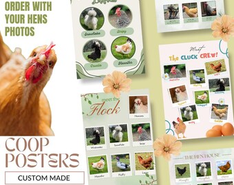 Chicken coop hen house posters decor design gift ideas signs flock names hens roosters personalized homestead pictures custom made orders