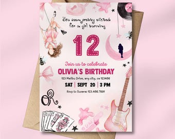 Olivia Girl So in Love themed party invitation, OR3 Pop star Birthday Theme, Canva editable, PDF Print