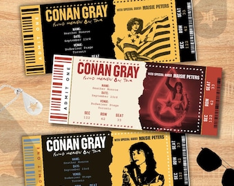 Editable Found Heaven Souvenir ticket, 3 pcs Conan Pop singer themed Gift, Printable Girls Boys gift PDF, Instant download Surprise Tour