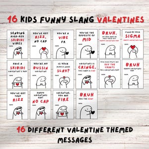 Kids Funny Slang 16 Valentine’s cards, tween, school boys girls valentines day gift. Printable PDF skibidi, rizz, funny. Perfect for school image 2