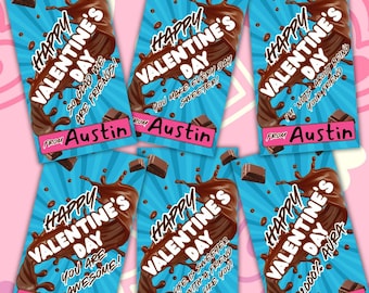 Chocolates Candy Valentine’s Cards, Tween, Teen Kids School Boys Girls Valentines Day Gift ideas. Printable PDF 12 Designs