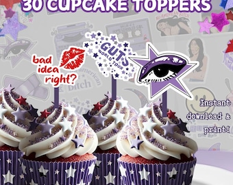 Olivia Pop Singer Themed Cupcake treat toppers, inspired purple guts sour cake topper, pop star party kids, teen, adult. Birthday decor