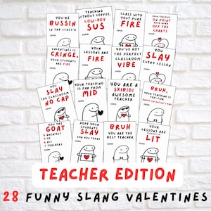 Jerga divertida para profesores 28 tarjetas de San Valentín, regalo del día de San Valentín para niños y niñas. PDF imprimible skibidi, rizz, divertido. Perfecto para la escuela