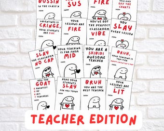 Teachers Funny Slang 28 Valentine’s cards, tween, boys girls valentines day gift. Printable PDF skibidi, rizz, funny. Perfect for school