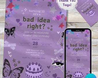 Celebrity Olivia Singer Bad Idea Right? Party Invitation Girls Boys Teens Birthday Gift Rodrigo Guts Themed Digital Download Printable Card