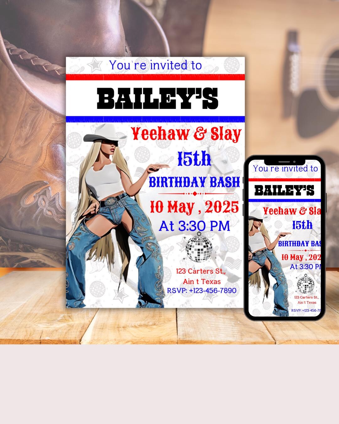 Beyonce Themed Inspired Birthday Invitation Cowboy Carter Fan Cowgirl ...