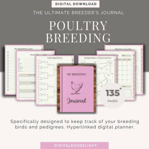 Chicken Fanciers Poultry Breeding Digital Planner, Journal, pedigree tracker for ducks turkeys livestock printable chicken lady gift