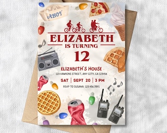 Kids Teens Retro party invitation, 80s TV Show Birthday Theme, Canva editable, PDF Print