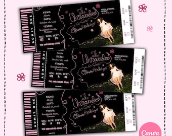 Editable Unraveled Tour Souvenir ticket, 3 pcs Olivia Pop singer themed Gift, Printable Girls Boys gift PDF, Instant download Surprise