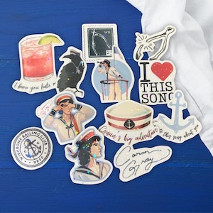 12 pc Conan Wishbone Sticker Pack, Gray Pop star Collectable Decals, Kids teens music gift decoration, glossy holographic sticker paper