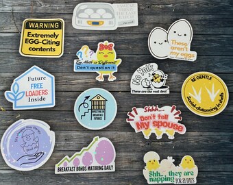Hatching chicken eggs 12 funny holographic stickers for Incubator decor Chicken notebooks bookmarks Gifts Add to shipping boxes Egg cartons
