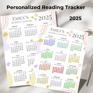 Registro de lectura personalizado editable Registro de seguimiento personalizado Libro para niños Calendario anual 2025 Tabla de progreso y recompensas imprimible