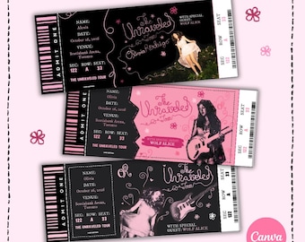 3 Pcs Unraveled Tour Editable Souvenir ticket, Olivia Pop singer themed Gift, Printable Girls Boys gift PDF, Instant download Surprise