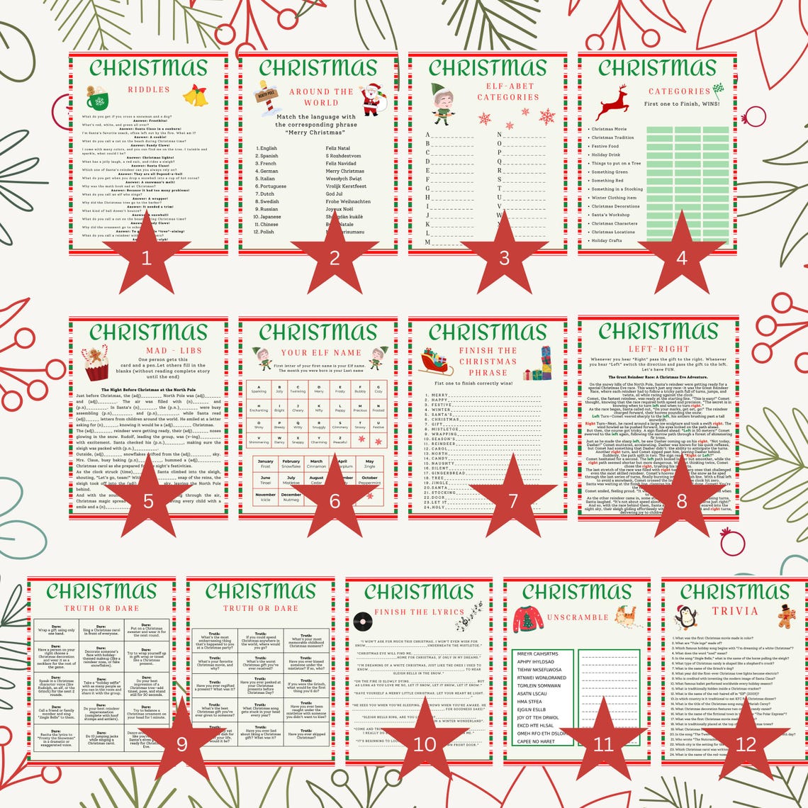 Christmas Party Games, Printable Games Dinner Table Riddles Scavenger ...