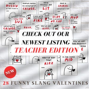 Kids Funny Slang 16 Valentine’s cards, tween, school boys girls valentines day gift. Printable PDF skibidi, rizz, funny. Perfect for school image 8