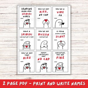 Kids Funny Slang 16 Valentine’s cards, tween, school boys girls valentines day gift. Printable PDF skibidi, rizz, funny. Perfect for school image 5