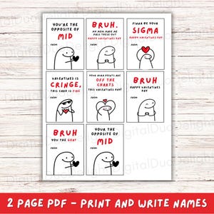 Kids Funny Slang 16 Valentine’s cards, tween, school boys girls valentines day gift. Printable PDF skibidi, rizz, funny. Perfect for school image 6