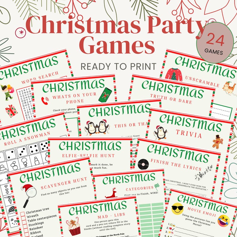 Christmas Party Games Printable Games Dinner Table Riddles Scavenger