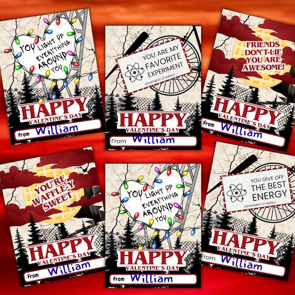 Kids Retro Valentine's Day Cards Teens Tweens School Class Gifts Exchanges TV Show Digital Instant Download