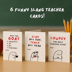 Kids Slang Teacher Appreciation Card, 6 grappige jargon lerarenkaarten afdrukbare digitale download, A4-print thuis DIY, bedankkaart voor kinderen