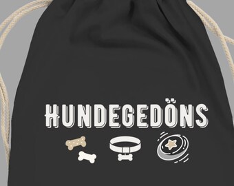 Black drawstring bag with dog-related items, backpack for dog owners, gym bag for dog lovers, bag for dog walks, fabric bag gift for dog moms and dog dads