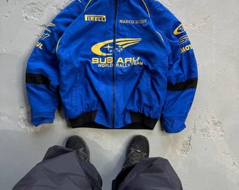 Rare Vintage Subaru World Bally Team Bomber Racing Jacket Mens Size M