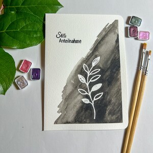 Handgemalte Aquarell-Beileidskarte inkl. Umschlag, 13x18cm  – Ein stiller Gruß des Mitgefühls