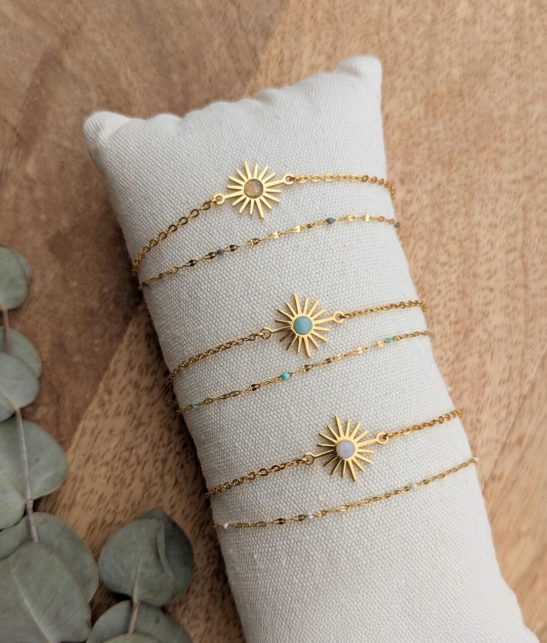 Double-strand Bracelet in Gold-plated Stainless Steel, Sunburst Design ...