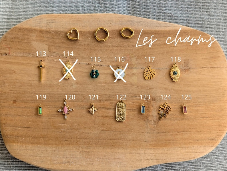 Individual charms, gold-plated stainless steel charms, initials, natural stones, mother-of-pearl. Themes: love, sea, seashell, eye... image 3