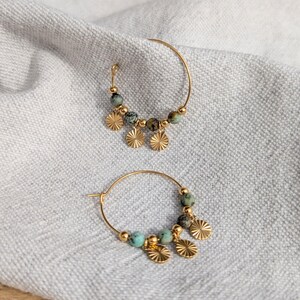 Gold-plated African turquoise hoop earrings – stainless steel earrings – natural stones – boho chic hoop earrings for women