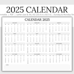 2025 Minimalist Calendar: Full Year, A4, Letter, A2 (PDF)