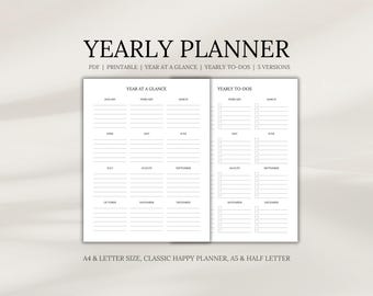 Planejador anual para imprimir, visão geral do ano, listas de tarefas (download em PDF)