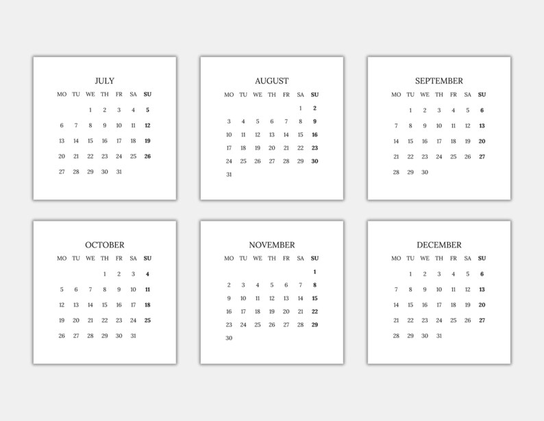 2026 Mini Monthly Calendar Printable: 3x3