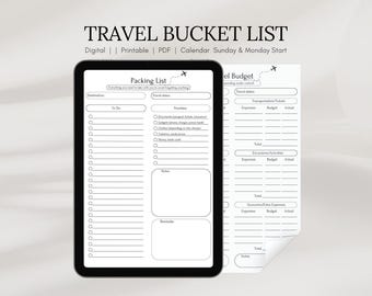 Planificador de viajes: presupuesto y lista de equipaje (PDF imprimible)