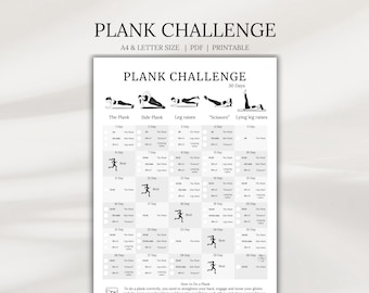 30-Day Plank Challenge: Core Fitness Guide, A4 & Letter Sizes (Digital Download)