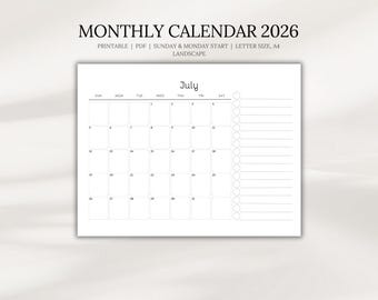 2026 Monatskalender, Minimalistischer Landschaftsplaner (PDF)