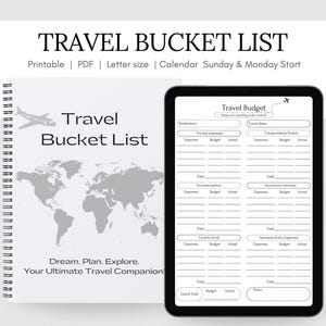 Lista de deseos para viajar, Planificador de viaje imprimible, Lista de equipaje, Planificador de viaje, Presupuesto de viaje, Planes de viaje, Mapa de viaje, Lista de verificación previa al viaje