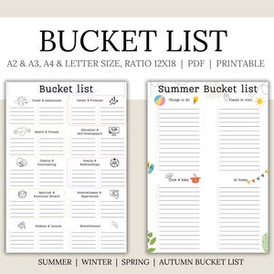 Sommer Bucket List, To Do Liste Planer, Checkliste, 100 Wunschlisten, printable PDF A2|A3|A4, Letter Size, Ratio12X18, Winter