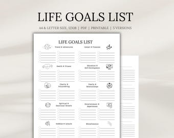 Life Goals Bucket List Planner: Printable PDF (A4, Letter, 12x18)