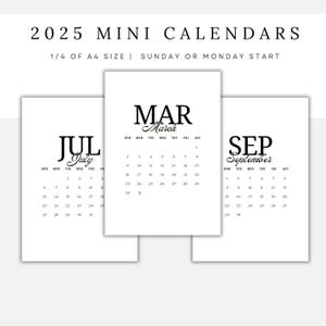 Mini calendário 2025 1/4 do tamanho A4, cartão de calendário pequeno 2025, calendário quadrado 2025 para impressão, calendário mensal 2025