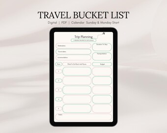 Planificador de viajes: Presupuesto, lista de equipaje (Descarga digital)