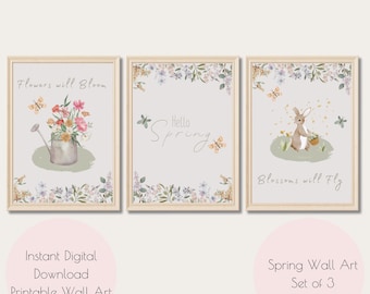 Spring Floral Wall Art Prints: Pastel Colors, Set of 3 (Digital Download)