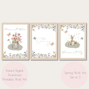 Spring Wall Art - Spring Home Decor - Pastel Colours - Floral - Flowers - Wall Decor - Spring Printables - White -Instant Download