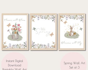 Pastel Spring Floral Wall Art Prints: Set of 3 (Digital Download)