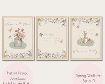 Pastel Spring Floral Print Set: Neutral Home Decor (Digital Download)