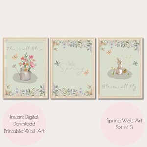 Spring Wall Art - Instant Download - Spring Home Decor - Pastel Colours - Floral - Set of 3 Prints - Wall Decor - Spring Printable - Green