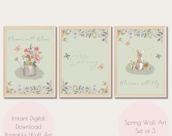Spring Floral Wall Art Prints: Pastel Home Decor, Set of 3 (Digital Download)